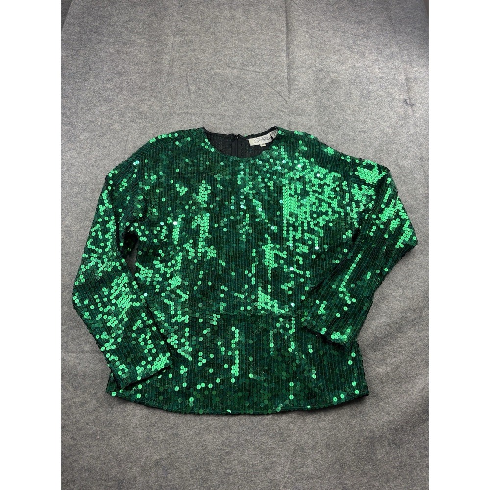 VTG Destinee Women's M 100% Silk Green Sequined Top Sexy Statement Maximalist